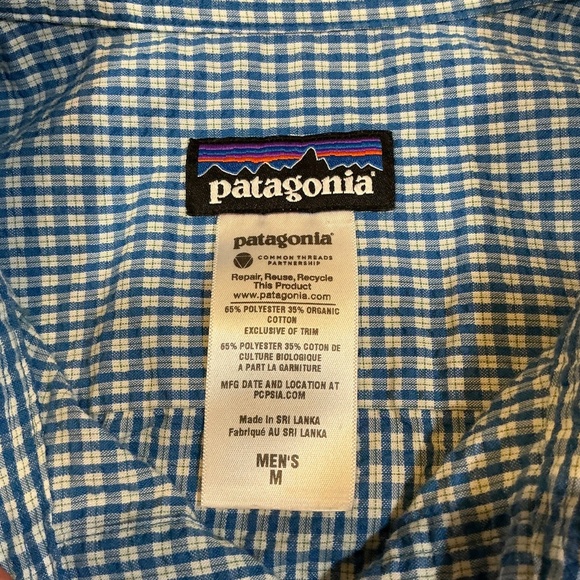 Patagonia Men’s Puckerware Shirt Blue Check Size M Short Sleeve Button Up - Picture 5 of 6